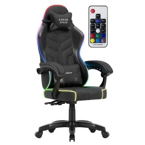 Scaun Gaming Huzaro Force 2.7 RGB, Max 140 kg, Iluminare integrata, Functie Tilt, Tetiera cu perna si perna lombara (Negru)