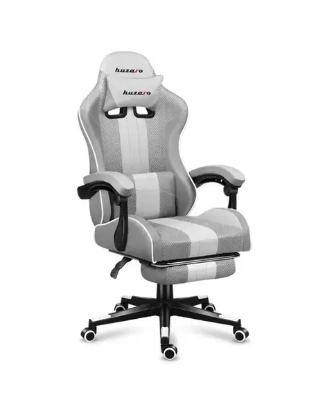 Scaun gaming Huzaro HZ-Force 4.7 Mesh, Suport picioare, Cotiere moi, Perne lombara & cervicala, Cadru otel (Alb)