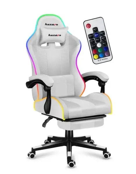 Scaun gaming Huzaro HZ-Force 4.7 RGB, Mesh, RGB LED, Suport picioare, Cotiere moi, Perne lombara & cervicala, Cadru otel (Alb)