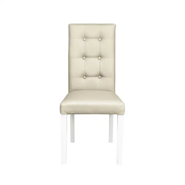 Scaun living TEO LUX, picioare lemn alb, piele ecologica crem, 46x60x98 cm