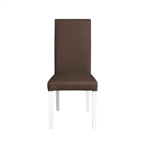 Scaun living TEO, picioare lemn alb, piele ecologica maro deschis, 46x60x98 cm