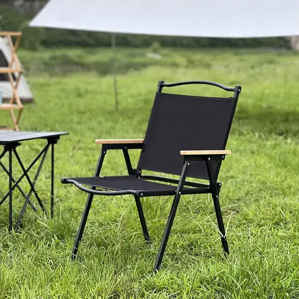 Scaun metalic plabil pentru gradina, camping sau plaja, 54x59x76 cm, negru