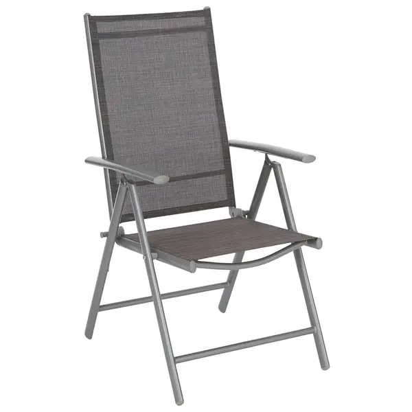Scaun Pliant De Exterior in metal, textil argintiu, maro deschis