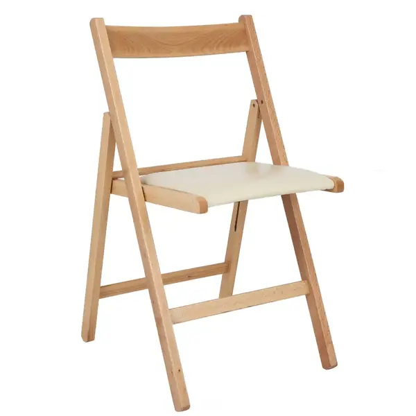 Scaun pliant tapitat, lemn natur piele eco crem