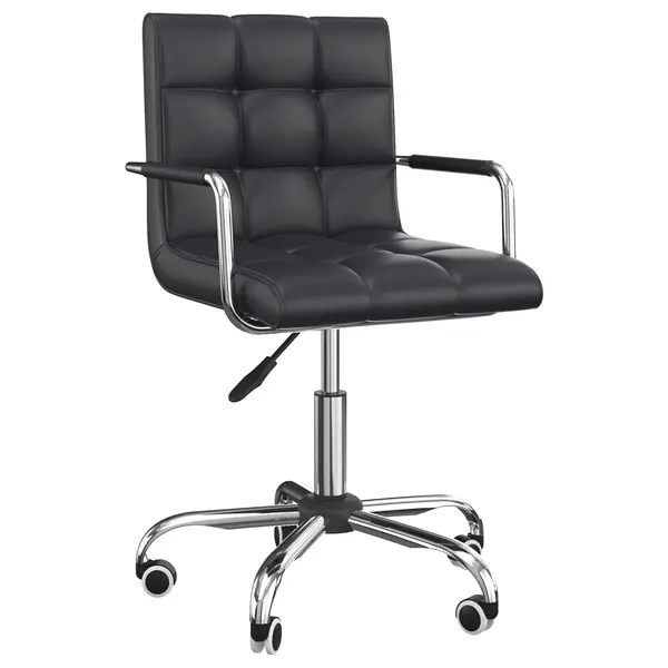 Scaun Rotativ HOMCOM cu Brațe din Piele Sintetică, Negru 52.5x54x94cm | Aosom Romania