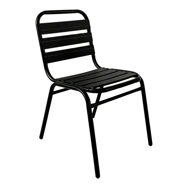 Scaun Sussie stack metal negru cu lamele din aluminiu, 45x62x76 cm