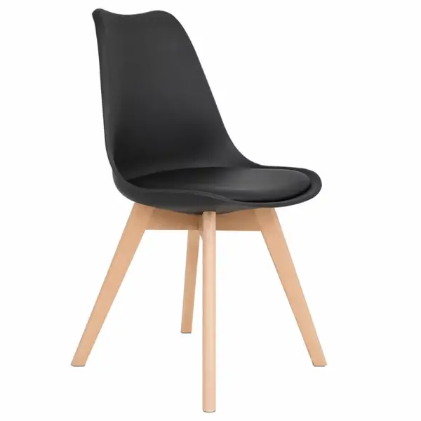 Scaun Sydney din piele ecologica black, picioare din lemn - dimensiuni 48x50x82 cm