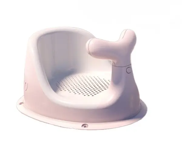 Scaunel de baie pentru bebelusi Little Mom Pink Whale, forma ergonomica, cu maner de sustinere si ventuze de fixare, dimensiune 32.6 x 25 x 18.3 cm