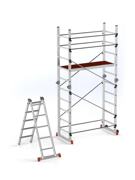 Schela aluminiu mobila cu doua scari pliabile 2x5 trepte, inaltime 3m, platforma 1,35x0,45(m), max. 150kg - CNO-SME-ACRO4M