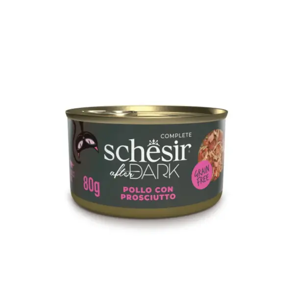 SCHESIR After Dark, Pui și Șuncă, conservă hrană umedă fără cereale pisici, (în supă), 80g