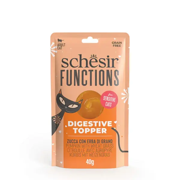 SCHESIR Functions Digestive Topper, dovleac, plic hrană umedă fără cereale pisici, sistem digestiv, (topping), 40g