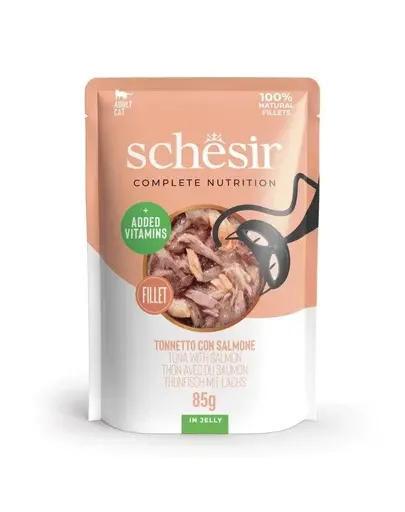 SCHESIR Jelly Adult Tuna&Salmon 85g Hrana umeda pentru pisici, cu ton si somon in aspic