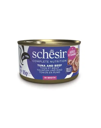 SCHESIR Mancare umeda pisici, cu ton, vita si orez 85 g