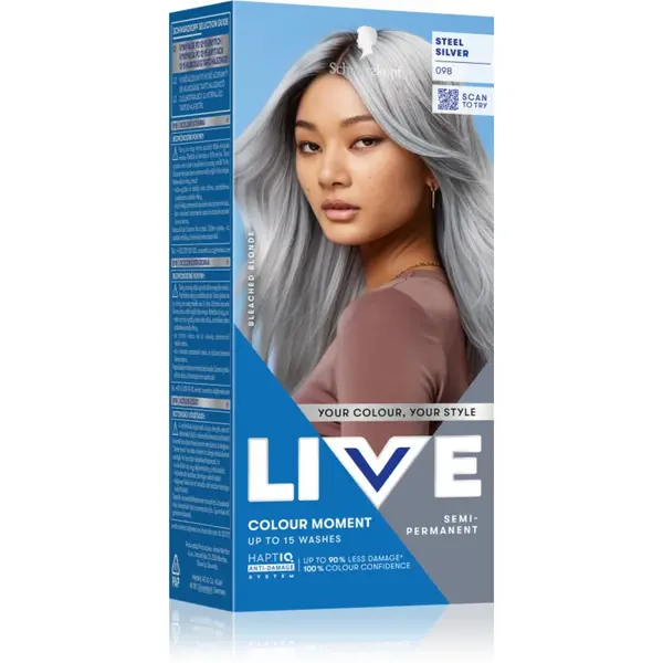 Schwarzkopf LIVE Ultra Brights or Pastel vopsea de păr semipermanentă culoare 98 Steel Silver 1 buc