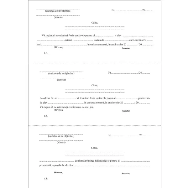 Scrisoare de solicitare a foii matricole A4 set 50 bucăți Scrisoare de solicitare a foii matricole A4 set 50 bucăți