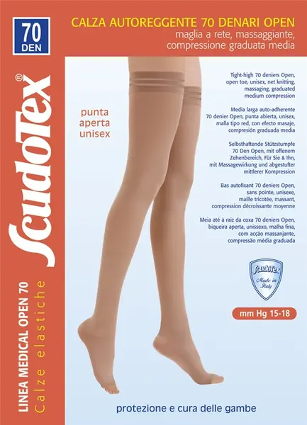 Scudotex 823 Ciorapi compresivi coapsa, varf deschis, compresie medie 70 DEN, Daino, marimea 2-S