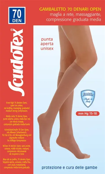 Scudotex 824 Ciorapi medicali genunchi, varf deschis, compresie medie 70 DEN, Nero, marimea 5-XL