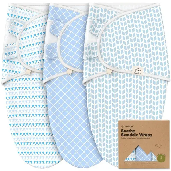 Scutec pentru înfășat KeaBabies - Organic, 0-3 luni, 3 bucăți, albastru