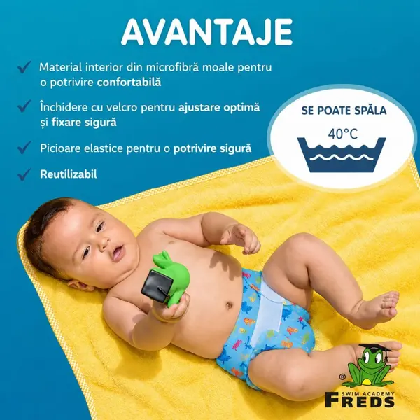 Scutec reutilizabil pentru inot bebelusi Freds Swim Academy blue, marimea 2, 9-16 kg