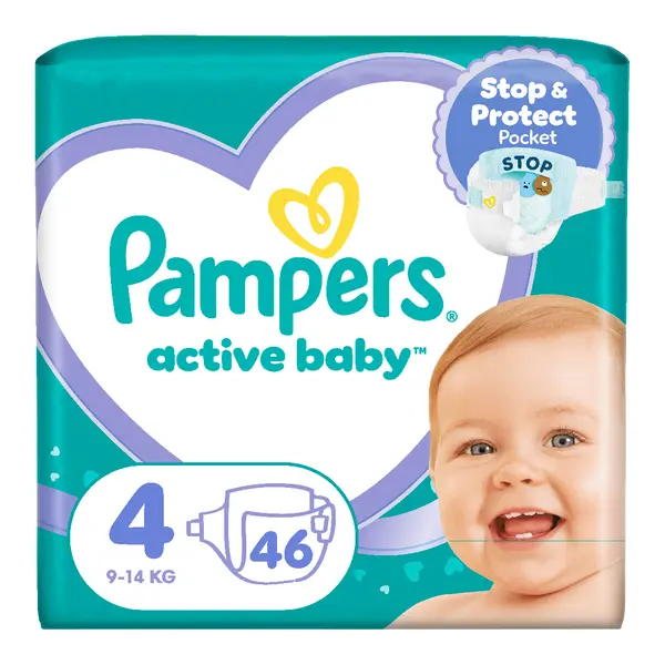 Scutece Active Baby, marimea 4, 9-14 kg, 46 bucati, Pampers
