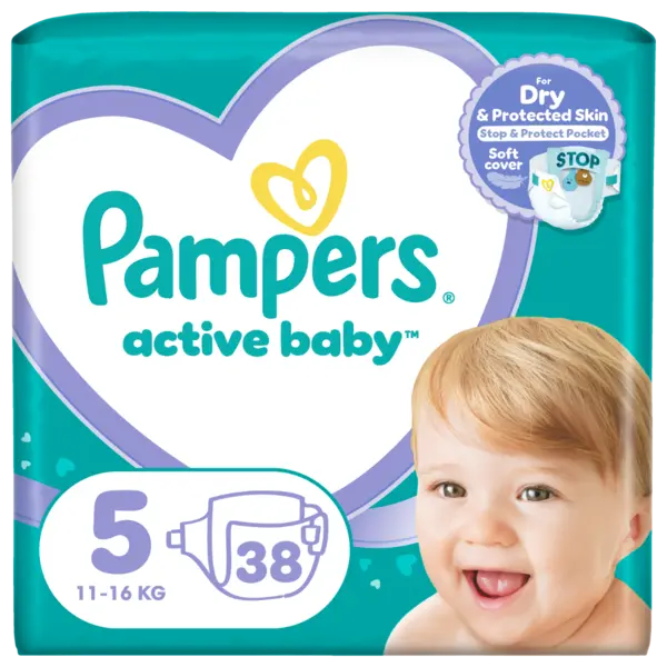 Scutece Active Baby Marimea 5 pentru 11-16 kg, 38 bucati, Pampers