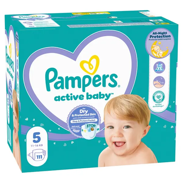 Scutece Active Baby Mega Box Marimea 5 pentru 11 -16 kg, 111 bucati, Pampers