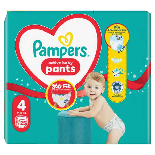 Scutece Active Baby Pants pentru 9-15 kg Marimea 4, 25 bucati, Pampers