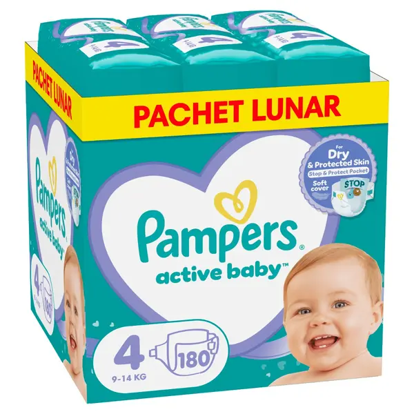 Scutece Active Baby XXL Box Marimea 4 pentru 9 -14 kg, 180 bucati, Pampers