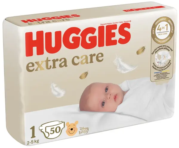 Scutece bebelusi Huggies Extra Care - Mărimea 1, 2-5 kg, 50 buc.