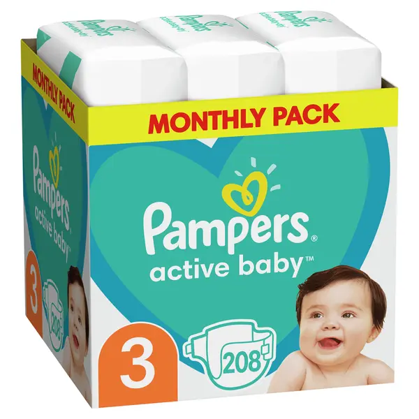 Scutece bebelusi Pampers - Active Baby 3, 208 buc.