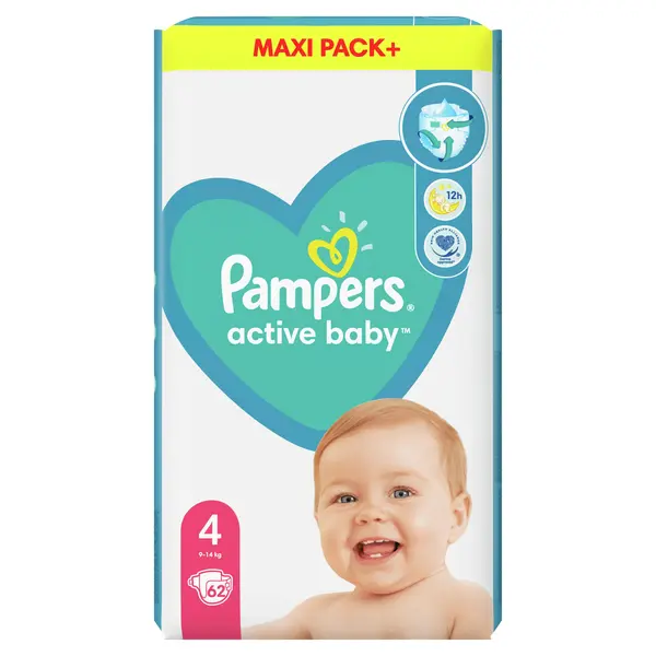 Scutece bebelusi Pampers - Active Baby 4, 62 buc.
