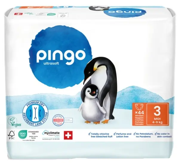 Scutece bebelusi Pingo Ultrasoft - Midi, mărimea 3, 4-9 kg, 44 buc.