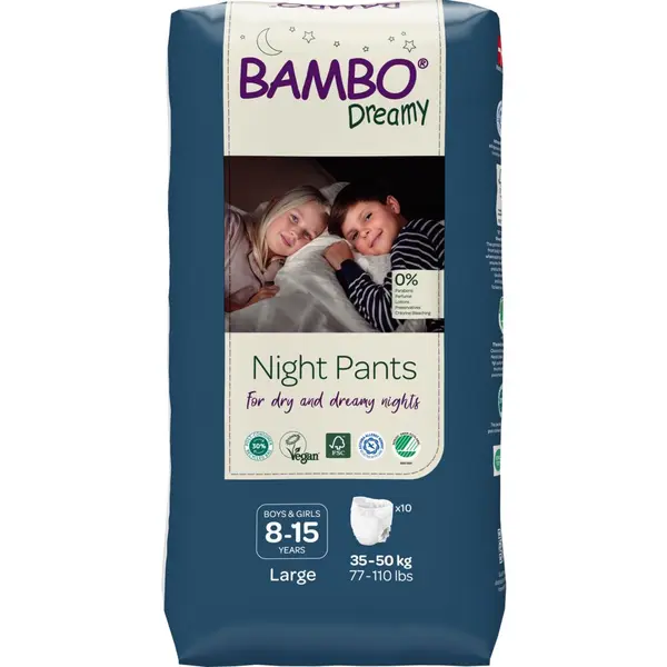 Scutece chilot pentru copii Dreamy Night Pants 8-15 ani pentru 35-50kg, 10 bucati, Bambo Nature