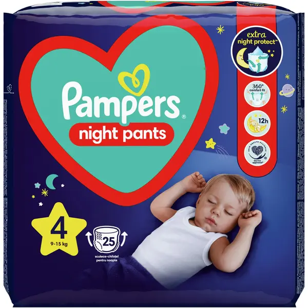 Scutece chilotei Pampers - Night 4, 25 buc.
