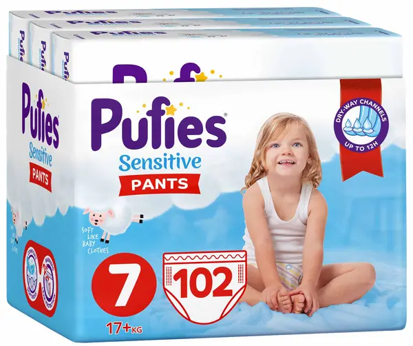 Scutece chilotei Pufies Pants Sensitive 7, 102 buc.