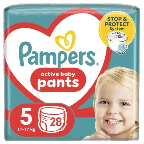 Scutece-chilotel Active Baby Pants Marimea 5 pentru 12-17kg, 28 bucati, Pampers