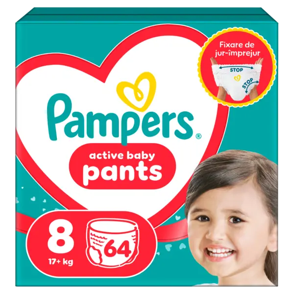 Scutece-chilotel Active Baby Pants Mega Box Marimea 8 pentru +17kg, 64 bucati, Pampers