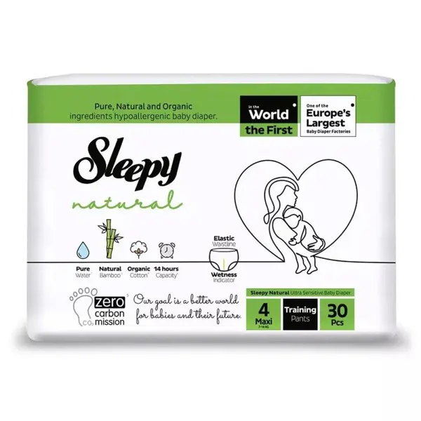 Scutece Chilotel Bebelusi Sleepy Natural, Marimea 4 Maxi, 7-14 kg, 30 Bucati