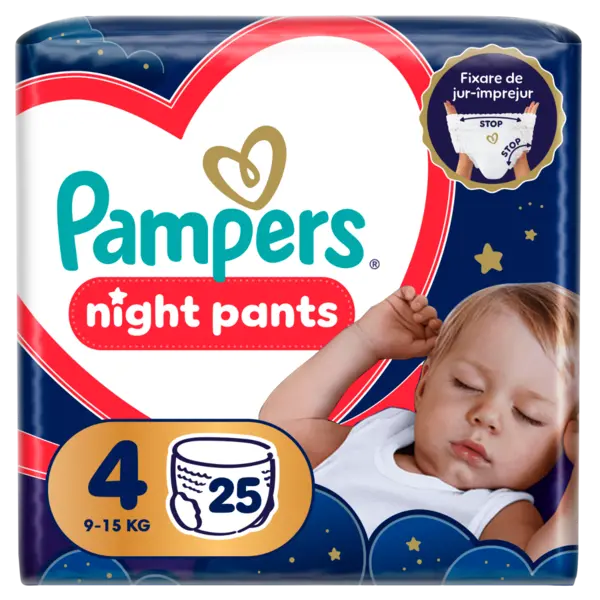 Scutece-chilotel de noapte Night Pants Marimea 4 pentru 9-15 kg, 25 bucati, Pampers