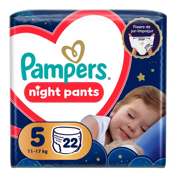 Scutece chilotel de noapte Night Pants, marimea 5, 12-17 kg, 22 bucati, Pampers