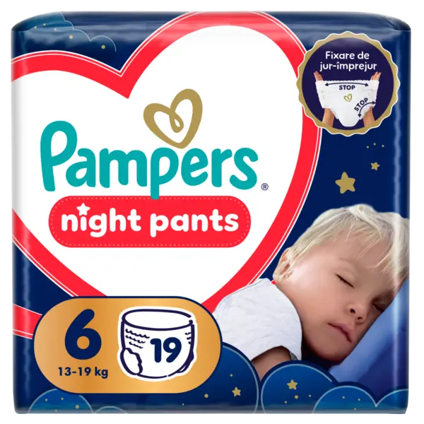 Scutece-chilotel de noapte Night Pants Marimea 6 pentru 15+ kg, 19 bucati, Pampers