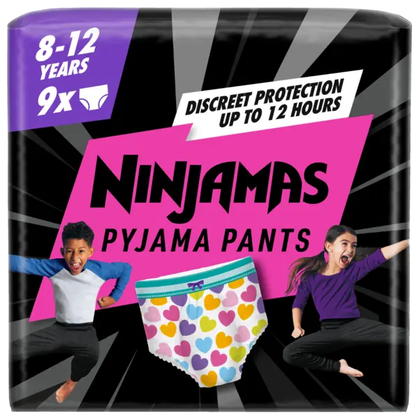 Scutece-chilotel de noapte pentru fetite 8-12 ani 27-43kg, 9 bucati, Ninjamas