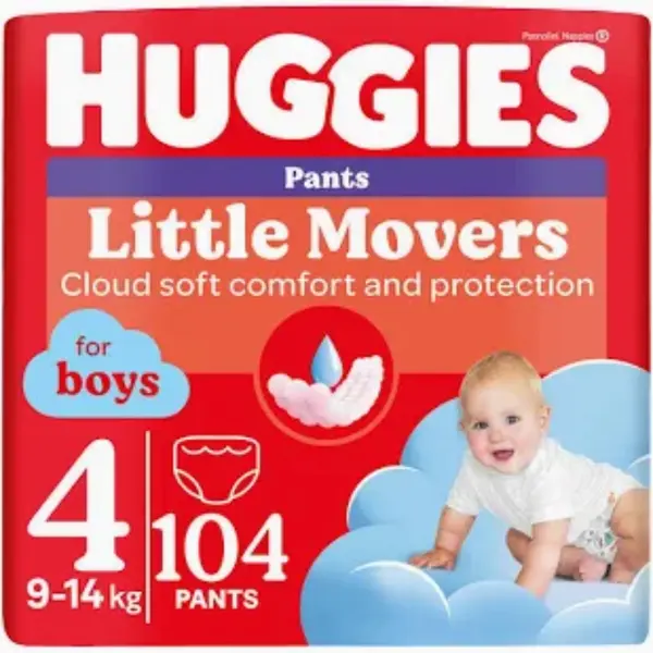 Scutece chilotel Little Movers Pants Mega marimea 4 pentru fete intre 9-14 kg, 104 bucati, Huggies