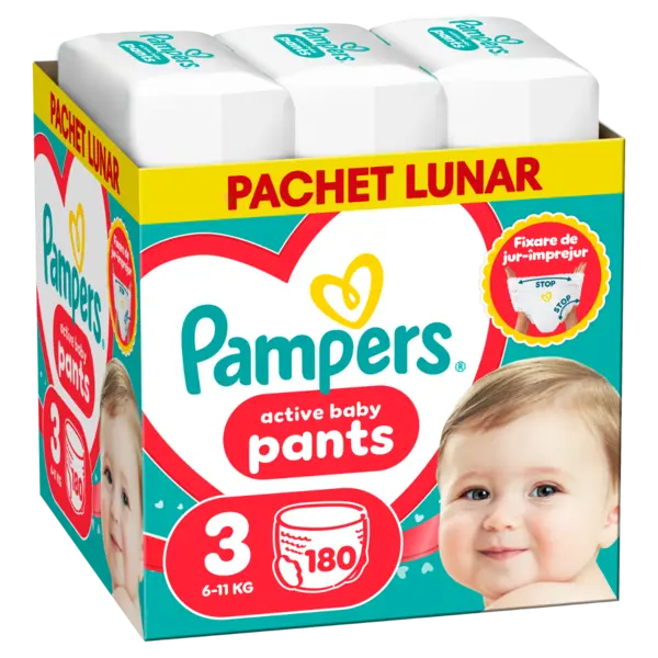 Scutece-chilotel Pants XXL Box Marimea 3 pentru 6-11 kg, 180 bucati, Pampers