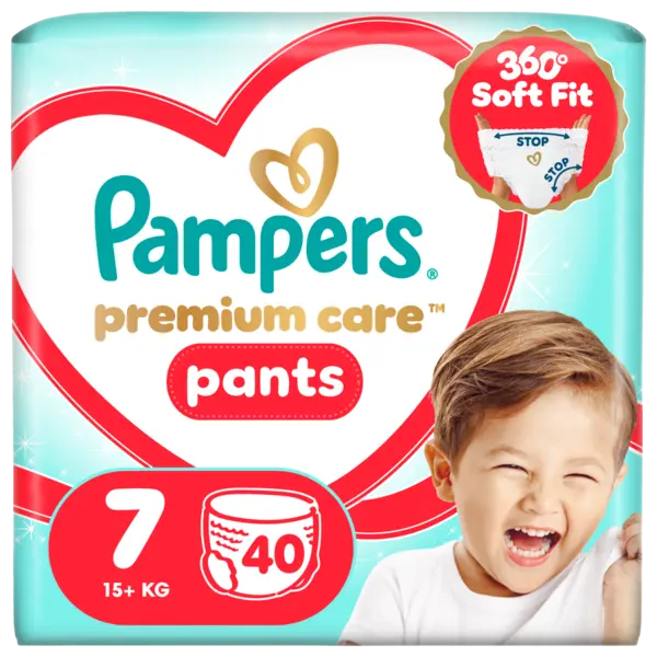Scutece-Chilotel Premium Care Marimea 7 15kg+, 40 bucati, Pampers