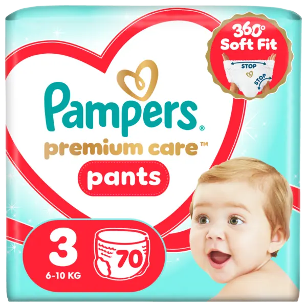 Scutece chilotel Premium Care Pants Mega Box Marimea 3 6-11 kg, 70 bucati, Pampers