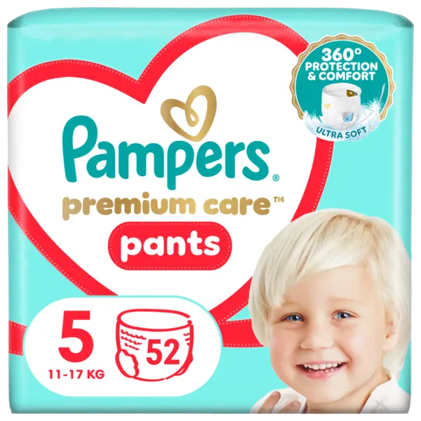 Scutece chilotel Premium Care Pants Mega Box Marimea 5 12-17 kg, 52 buc, Pampers