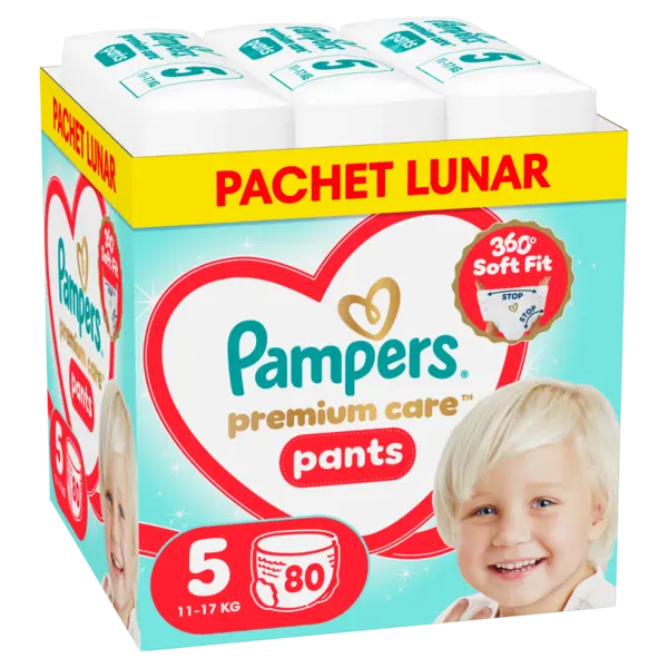 Scutece-chilotel Premium Care Pants XXL Box Marimea 5 pentru 11-17 kg, 80 bucati, Pampers