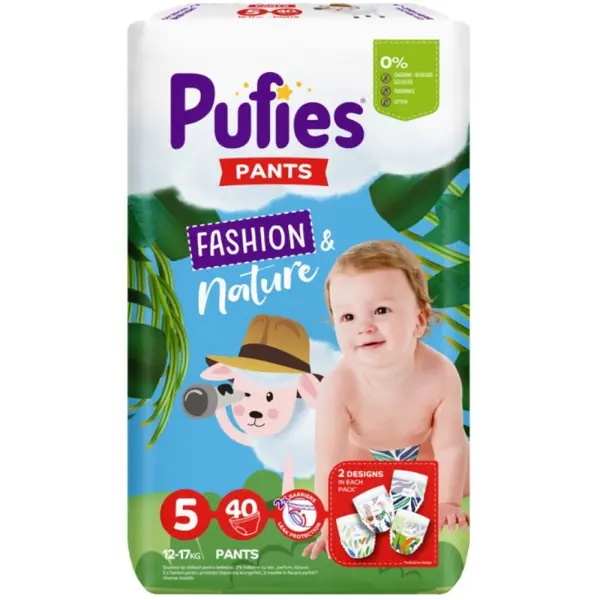 Scutece-Chilotel Pufies Pants Fashion and Nature, 5 Junior, 12-17 kg, 40 Bucati