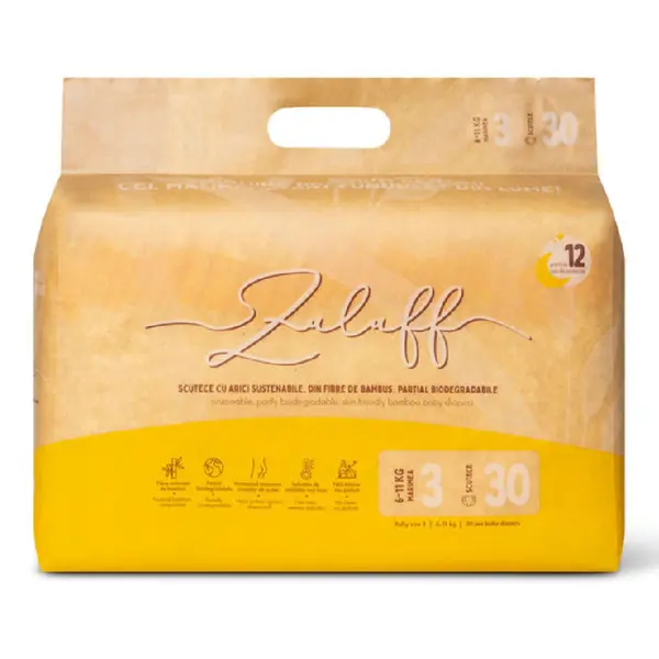 Scutece din bambus, marimea 3, 6-11 kg, 30 bucati, Zuluff